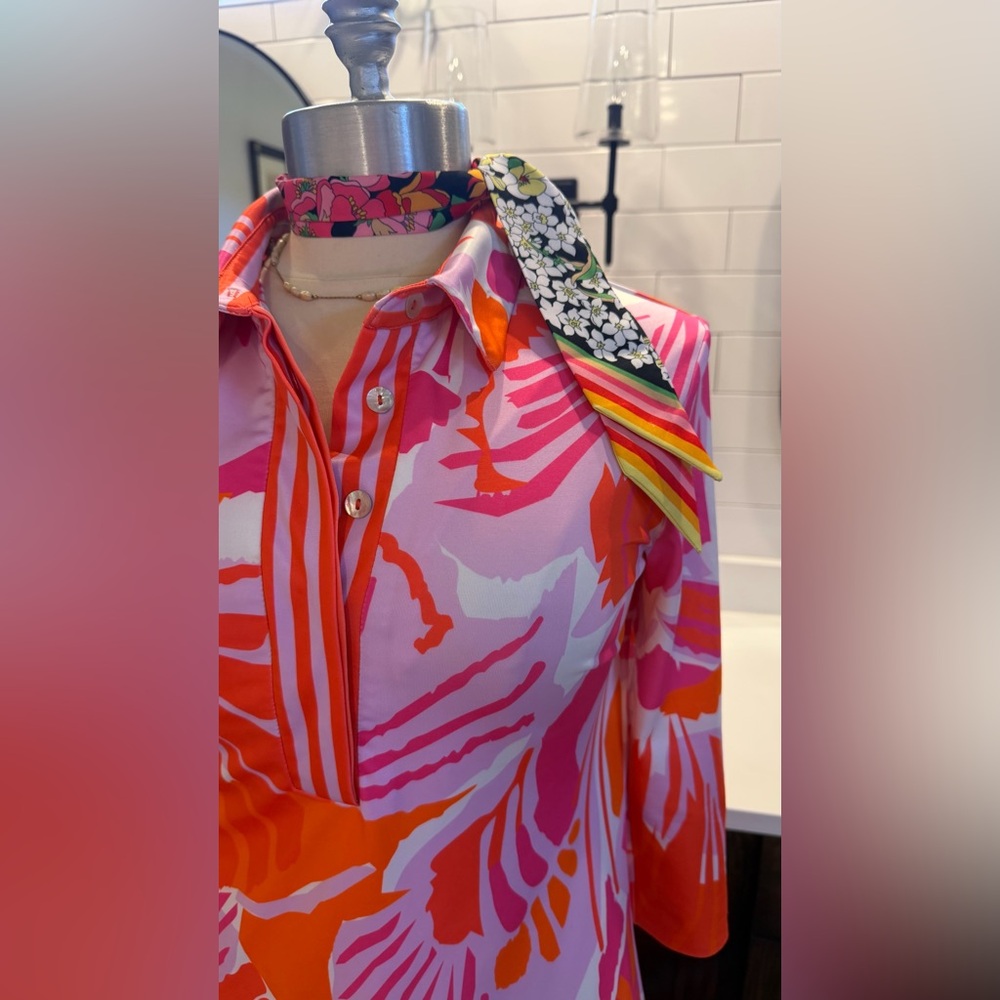 Gretchen Scott Everywhere Dress in Pink Frond Frenzy Floral Tropical Dress Sz M - Picture 4 of 16
